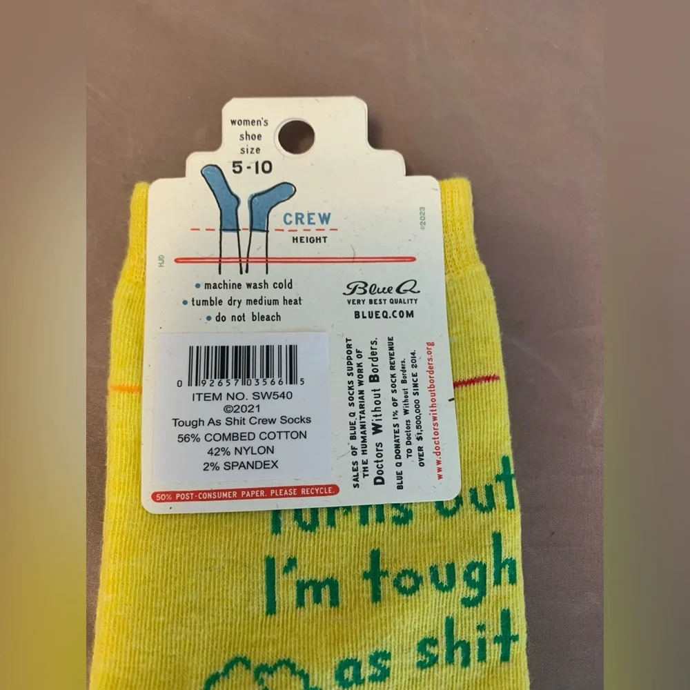 Blue Q Women's Socks - Turns Out I’m Tough As Sh*t Yellow Novelty Funny